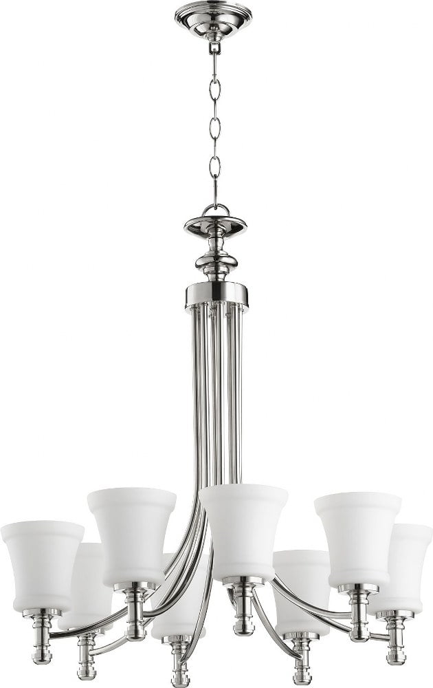 Quorum Lighting Rossington 8-Light Chandelier, Polished Nickel, 27W x 29H, 8 Bulbs, Glass Material