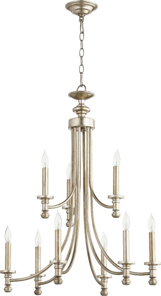 Aged Silver Leaf 9-Light Candle Chandelier with Crystal Accents