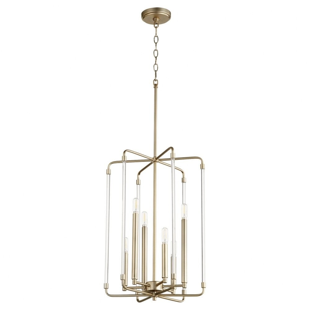 Elegant Aged Brass 6-Light Contemporary Pendant, 16W x 24.5H