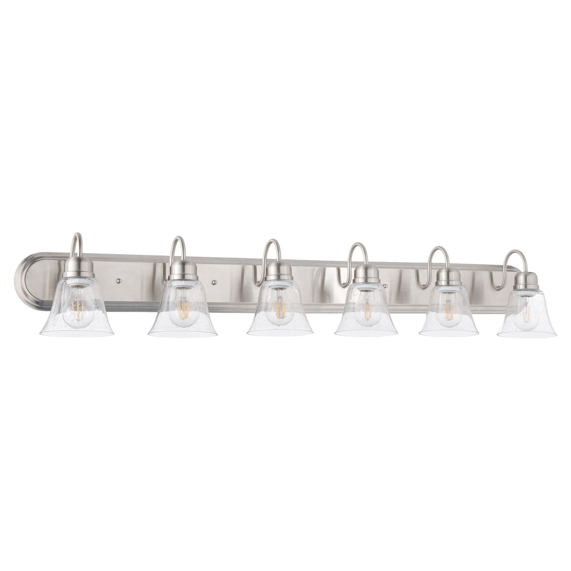 Satin Nickel 6-Light Vanity with Clear Seeded Glass Shades