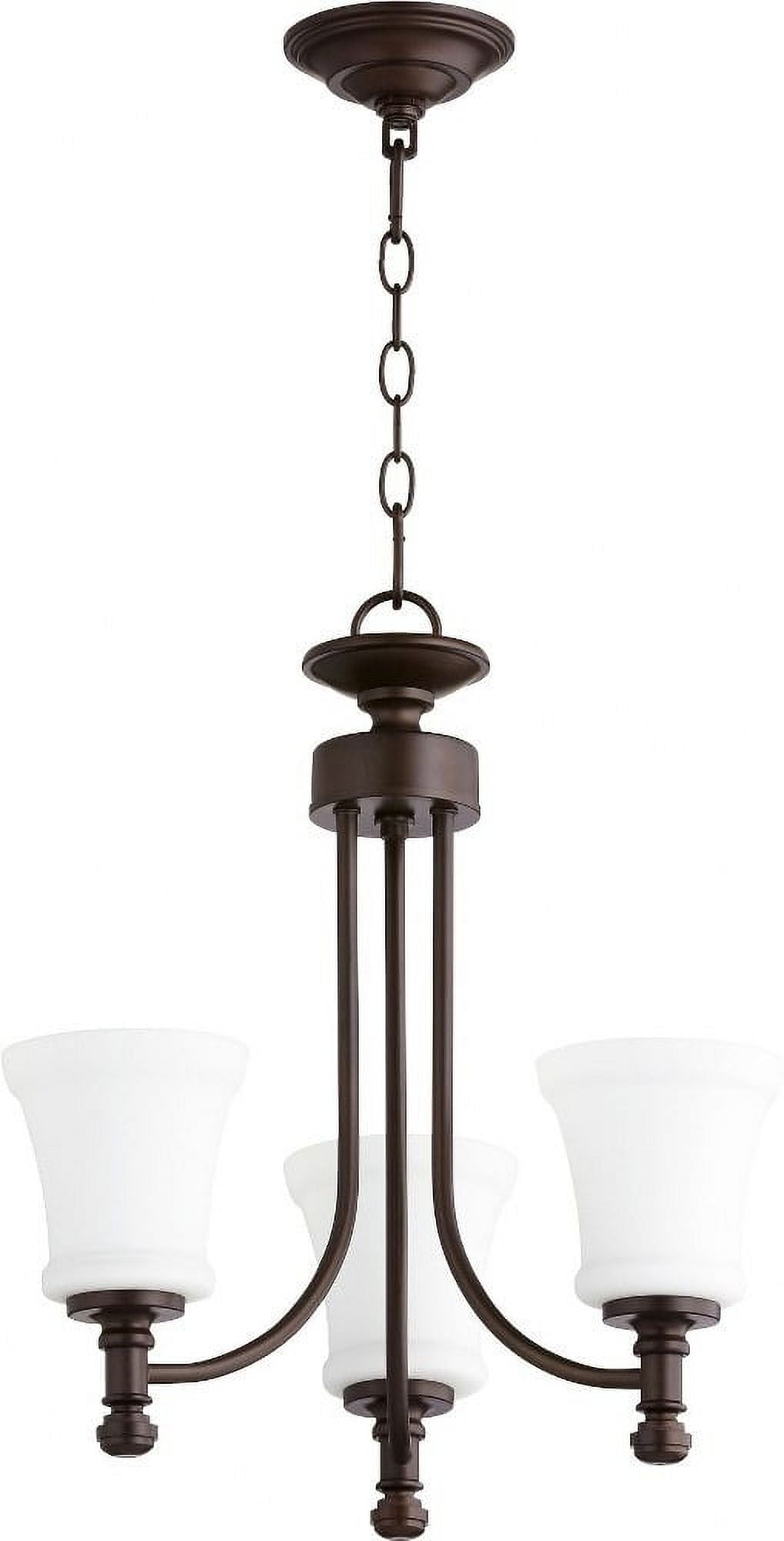 Mini Bronze Crystal 3-Light Chandelier with Satin Opal Shade