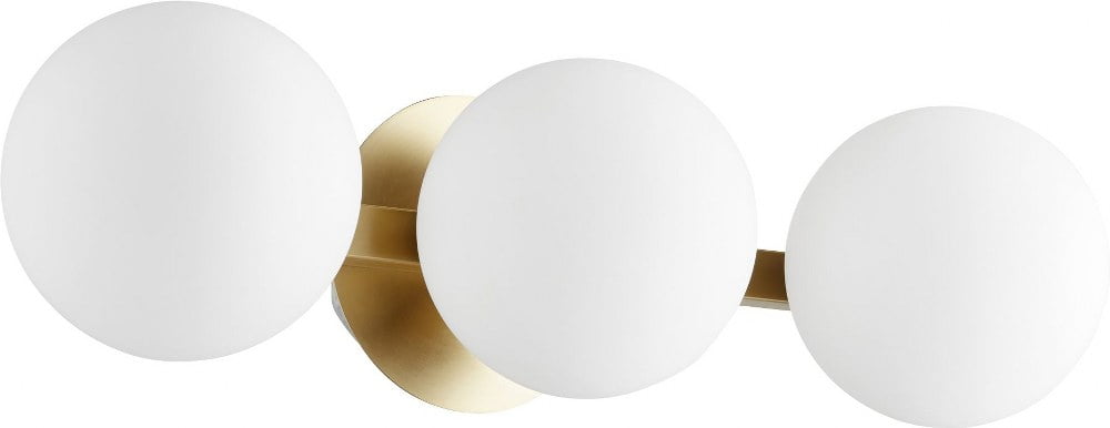 Aged Brass 3-Light Vanity with Satin Opal Glass Shades