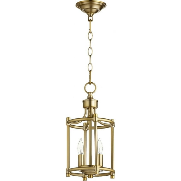 Quorum Lighting Rossington 2-Light Entry Pendant, Aged Brass, 8W x 16H, Dry Rated