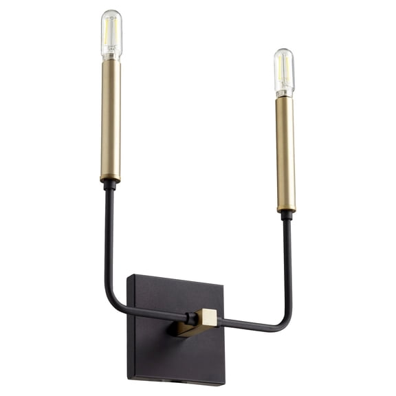 Quorum Lighting Lacy 2-Light Wall Mount, Noir/Aged Brass, 10W x 13.75H x 3.5D, Damp Rated