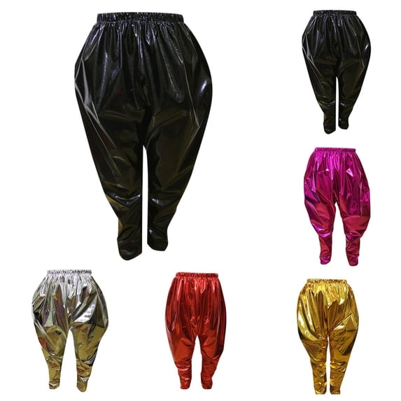 Quotay Baggy Pants for Girls Kids Metallic Harem Dance Loose Fit for Modern Hop Street Dancewear Trousers for Girls 4-12 Years Black,8-9 Years