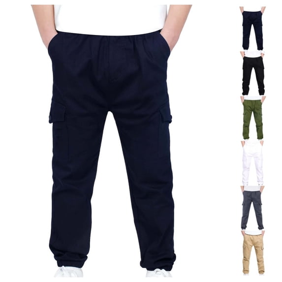 Quotay Boys Cargo Pants Stretch Elastic Waist School Kids Twill Joggers Boy'S Trousers 4-12 Years Dark Blue,4-5 Years