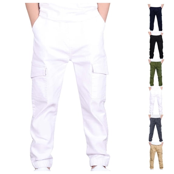 Quotay Boys Cargo Pants Stretch Elastic Waist School Kids Twill Joggers Boy'S Trousers 4-12 Years White,12-13 Years