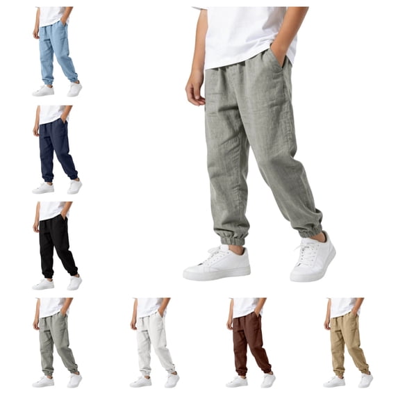 Quotay Boys Pants Comfortable Stylish Casual Trousers for Autumn Blend Long with Elastic Waist Trousers for Boys 5-15 Years Grey,7-8 Years