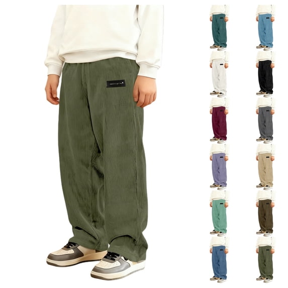 Quotay Boys Pants Corduroy Classic Straight Leg Casual for Kids Soft Comfortable Playwear Everyday School Boy'S Trousers 3-10 Years Army Green,15-16 Years