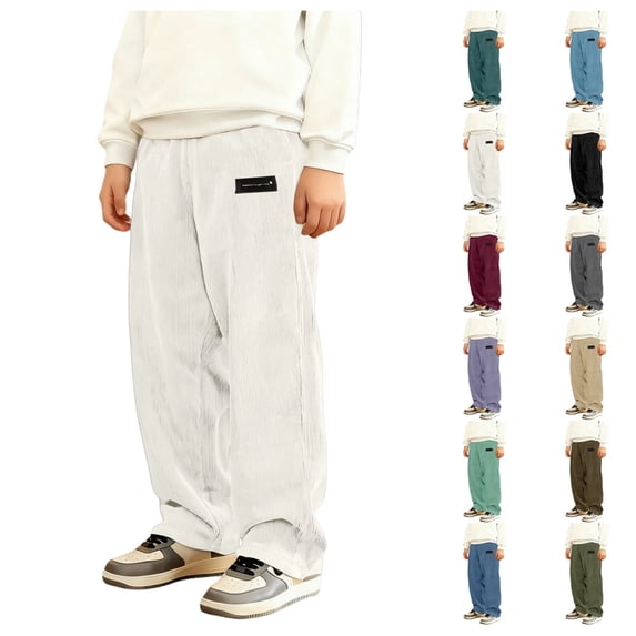 Quotay Boys Pants Corduroy Classic Straight Leg Casual for Kids Soft Comfortable Playwear Everyday School Boy'S Trousers 3-10 Years White,15-16 Years