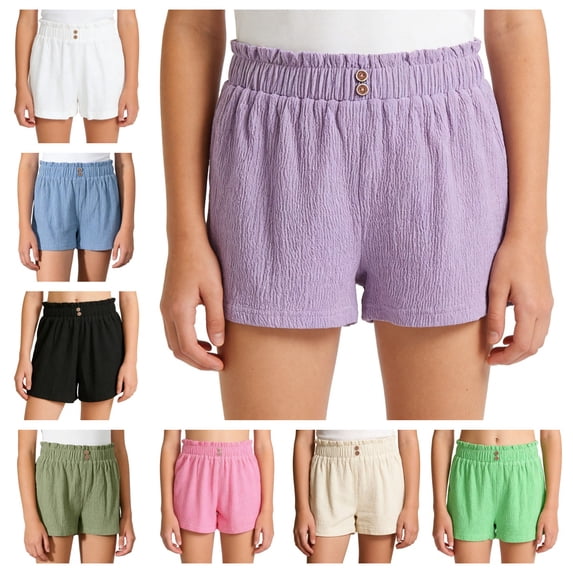 Quotay Girls High Waist Shorts Casual Bow Detail Elastic Waistband Comfortable Summer A Line Wide Leg Flare Pants 5-14 Years Purple,5-6 Years