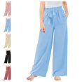 thumbnail image 1 of Quotay Girls Wide Leg Pants High Elastic Smocked Waist Casual Flowy Cute Long Girl'S Trousers 4-12 Years Light Blue,9-10 Years, 1 of 8