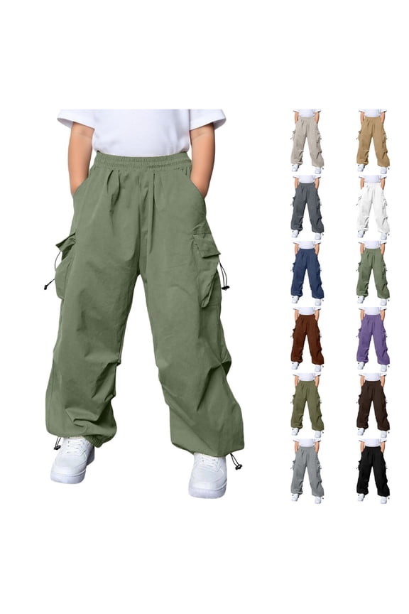 Kids Cargo Pants with Multiple Pockets for Boys and Girls Outdoor Casual Play Everyday Comfortable Trousers for Boys 5-14 Years Dark Green,9-10 Years
