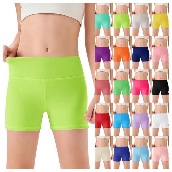 Quotay Shorts for Girls High Waist Yoga Dance Cycling Comfortable Athletic Workout Soft Stretch Sweat Shorts for 6-12 Years Light Green,7-8 Years