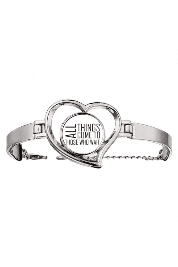 Quote All Things Come To Those Who Wait Bracelet Heart Jewelry Wire Bangle