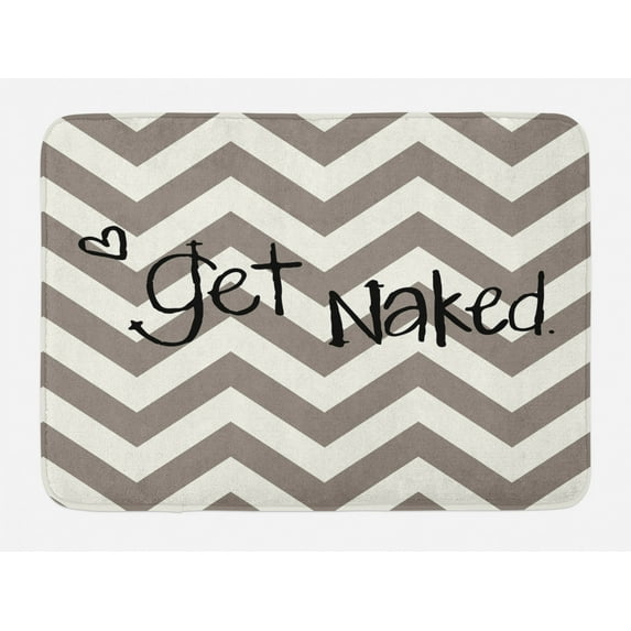 Quote Bath Mat, Get Naked Phrase with a Little Heart on Zig Zag Backdrop Hand Drawn Style, Non-Slip Plush Mat Bathroom Kitchen Laundry Room Decor, 29.5 X 17.5 Inches, Taupe Cream Black, Ambesonne