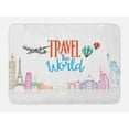thumbnail image 1 of Quote Bath Mat, Travel The World Lettering with Around World Landmarks Balloons Work of Art Image, Non-Slip Plush Mat Bathroom Kitchen Laundry Room Decor, 29.5 X 17.5 Inches, Multicolor, Ambesonne, 1 of 2