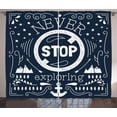 thumbnail image 1 of Quote Curtains 2 Panels Set, Anchor and Star Silhouette with Never Stop Exploring Slogan on Dark Backdrop, Window Drapes for Living Room Bedroom, 108W X 90L Inches, Dark Blue and White, by Ambesonne, 1 of 3