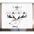 thumbnail image 1 of Quote Curtains 2 Panels Set, You are Something Magical Slogan with Forest Deer with Zigzag Motifs, Window Drapes for Living Room Bedroom, 108W X 108L Inches, Pink Black and Pale Grey, by Ambesonne, 1 of 3