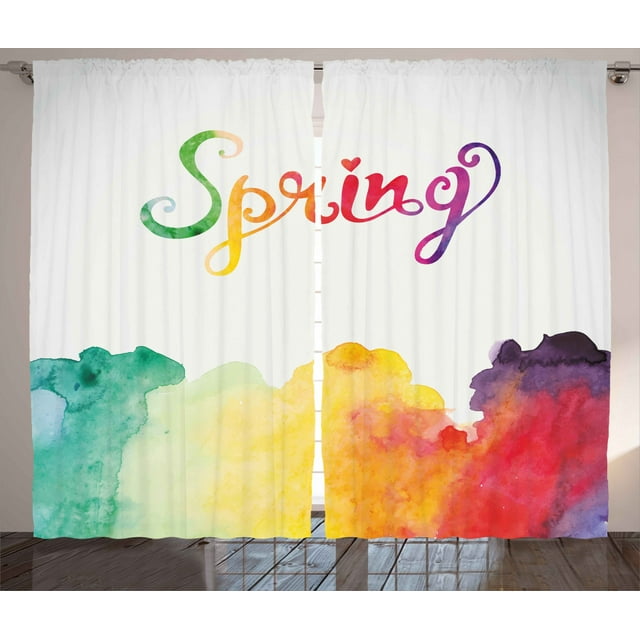 Ambesonne Saying Curtains 2 Panel Set, Spring Lettering, 108" x 90", Multicolor