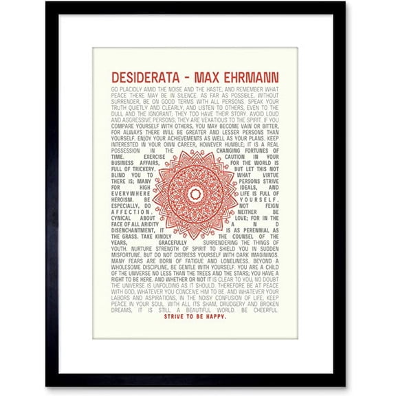 Quote Desiderata Mandala Ehrmann Typography Artwork Framed Wall Art Print 9X7 Inch