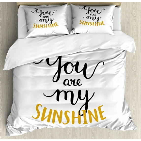 Quote Duvet Cover Set King Size, Big Font Classical Romantic Partners Phrase Soul Mates Theme Calligraphy Image, Decorative 3 Piece Bedding Set with 2 Pillow Shams, Mustard Black, by Ambesonne