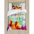 thumbnail image 1 of Quote Duvet Cover Set Twin Size, I Know What Love is Because of You Message with Watercolor Flowers Spring Blossom, Decorative 2 Piece Bedding Set with 1 Pillow Sham, Multicolor, by Ambesonne, 1 of 3