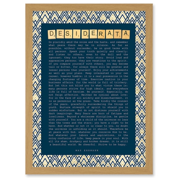 Quote Ehrmann Desiderata Pattern Letters Motivation Artwork Framed Wall Art Print A4