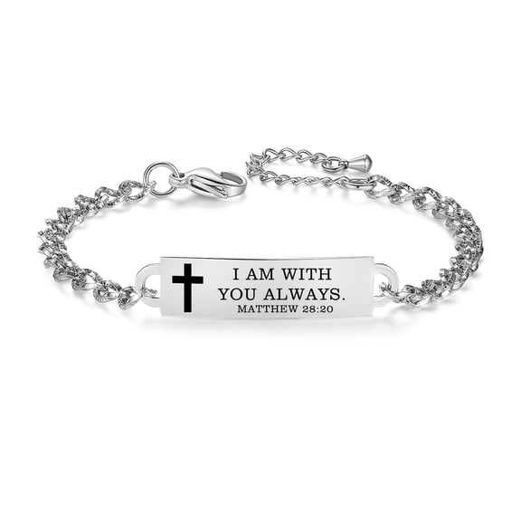 Quote Faith Christian Bible Verses bracelets Adjustable Stainless Steel Cross Bracelets, God Bracelet Gift Idea for women, for her for Love wife,sisters mom,girls(28:20-SS)