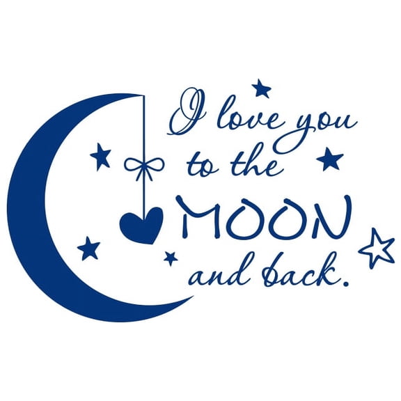 Quote I Love You to the Moon and Back Wall Decal Nursery Kids Room Decor f1 (blue)