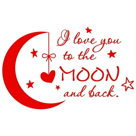 Quote I Love You to the Moon and Back Wall Decal Nursery Kids Room Decor f1 (red)