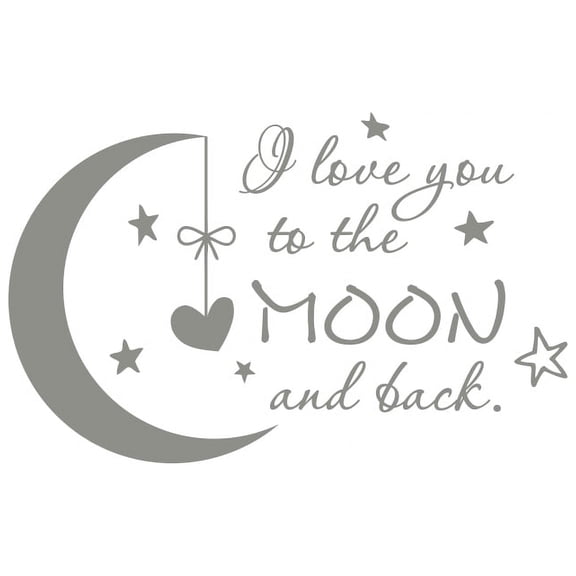 Quote I Love You to the Moon and Back Wall Decal Nursery Kids Room Decor f1 (silver)