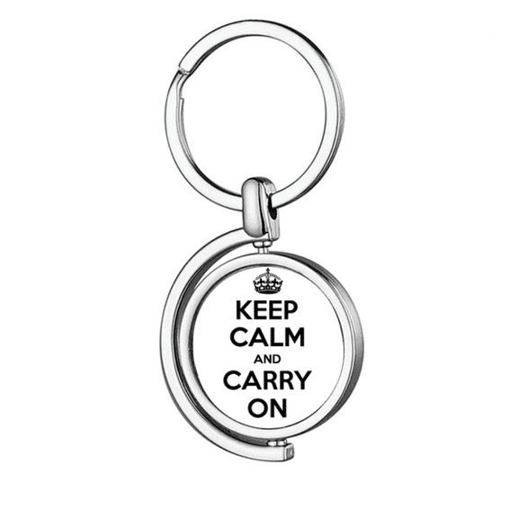 Quote Keep Calm And Carry On Black Rotating Keychain Metal Keyring Holder