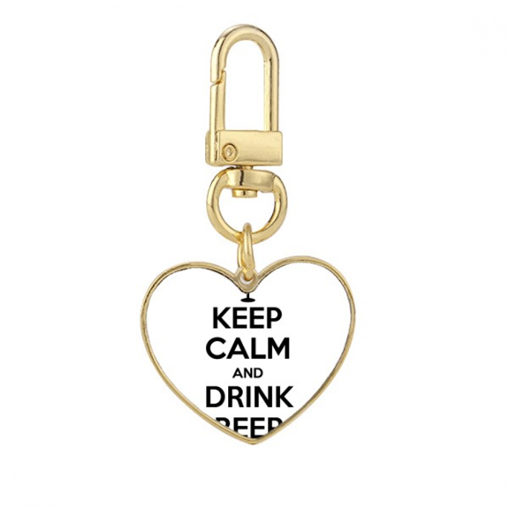 Quote Keep Calm And Drink Beer Gold Heart Keychain Metal Keyring Holder