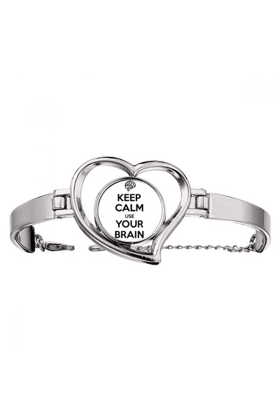Quote Keep Calm And Use Your Brain Bracelet Heart Jewelry Wire Bangle