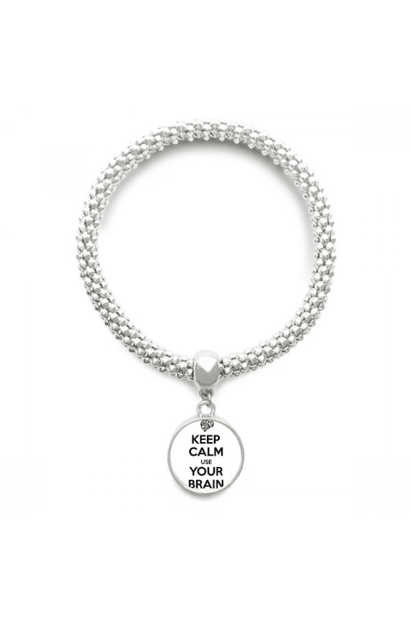 Quote Keep Calm And Use Your Brain Sliver Bracelet Pendant Jewelry Chain Adjustable Bangle