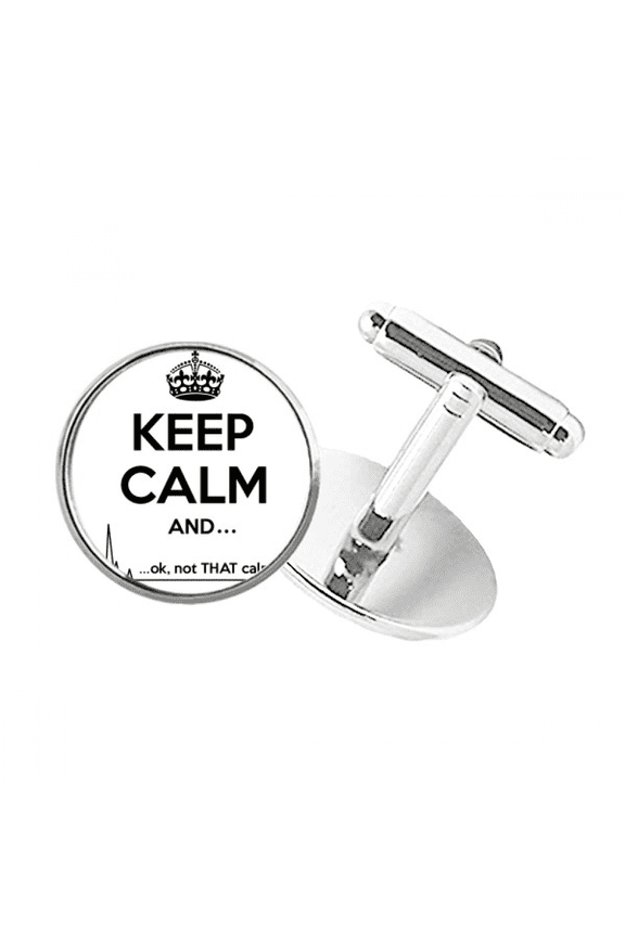 Quote Keep Calm Black Funny Round Button Cuff Clip Stud Cufflinks