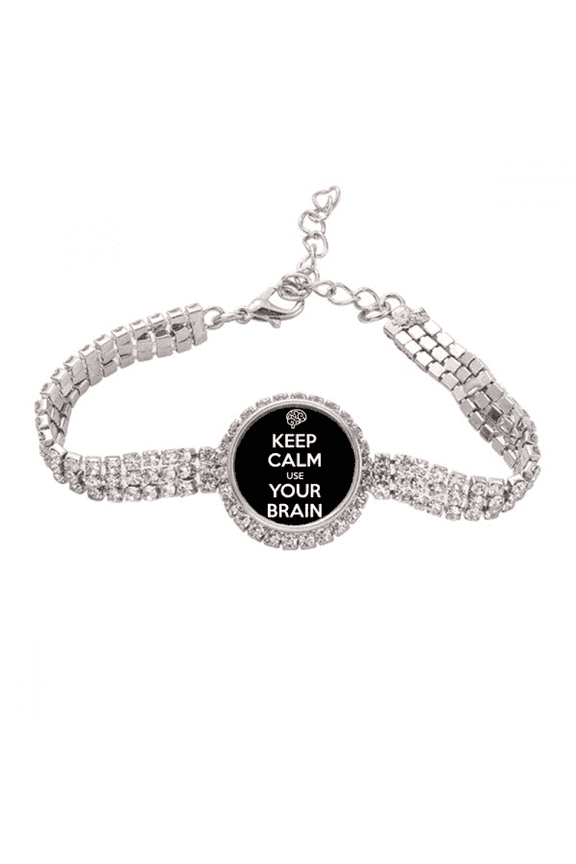 Quote Keep Calm Use Your Brain Black Tennis Chain Anklet Bracelet Diamond Jewelry