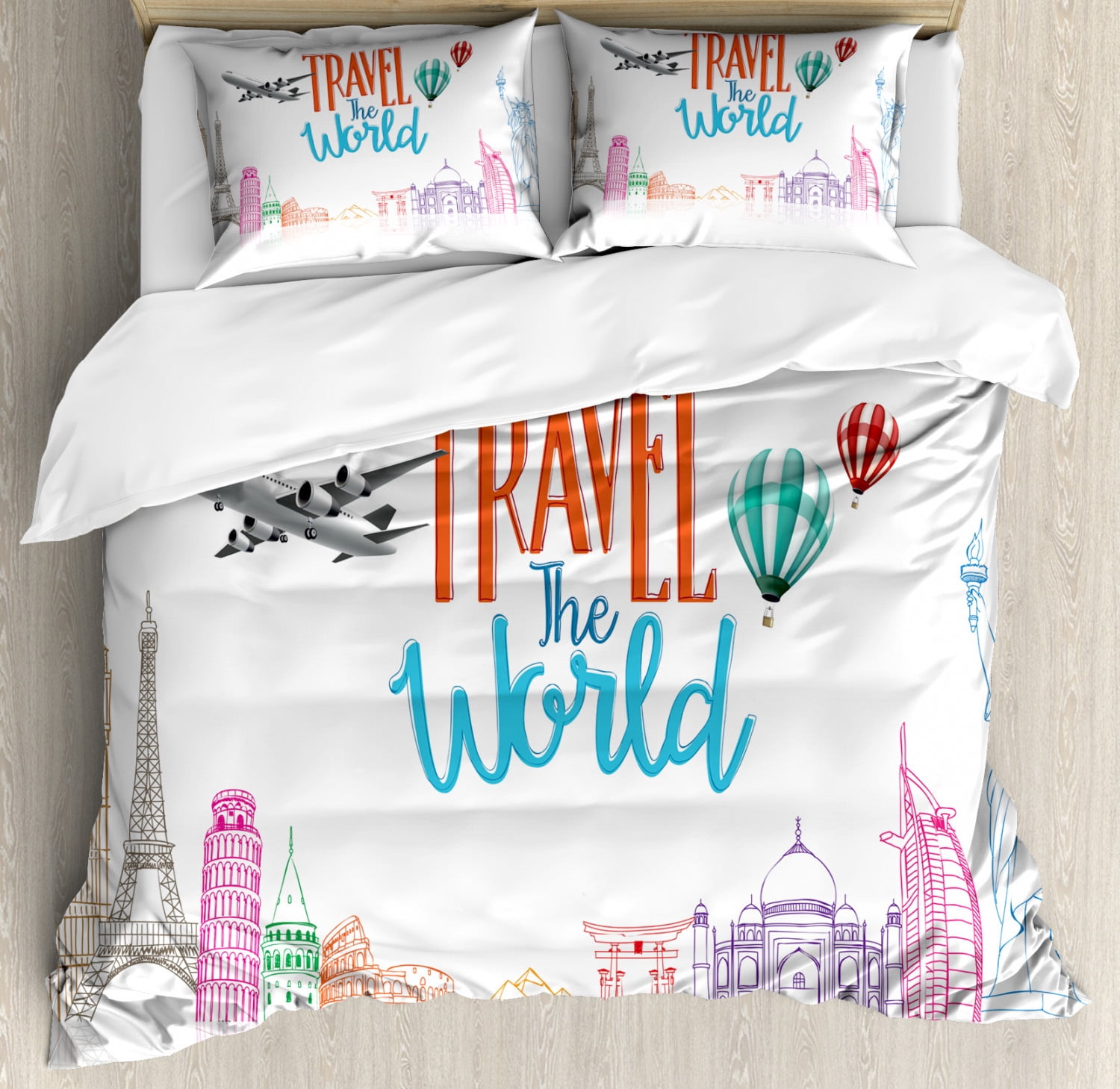 Quote King Size Duvet Cover Set, Travel The World Lettering with Around ...