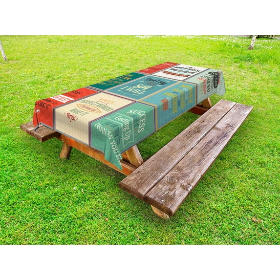 Quote Outdoor Tablecloth, Collection of Uplifting Messages Quotes Life Wisdom Art Success Themed Artwork, Decorative Washable Fabric Picnic Tablecloth, 58 X 104 Inches, Red Green Beige, by Ambesonne