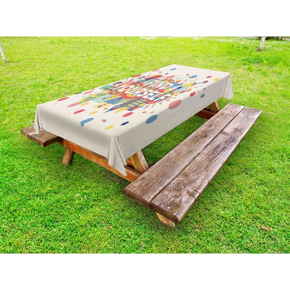 Quote Outdoor Tablecloth, "Find Yourself" Colorful Typographical Poster Style Inspirational Quotes Print, Decorative Washable Fabric Picnic Table Cloth, 58 X 84 Inches,Blue Yellow Red, by Ambesonne