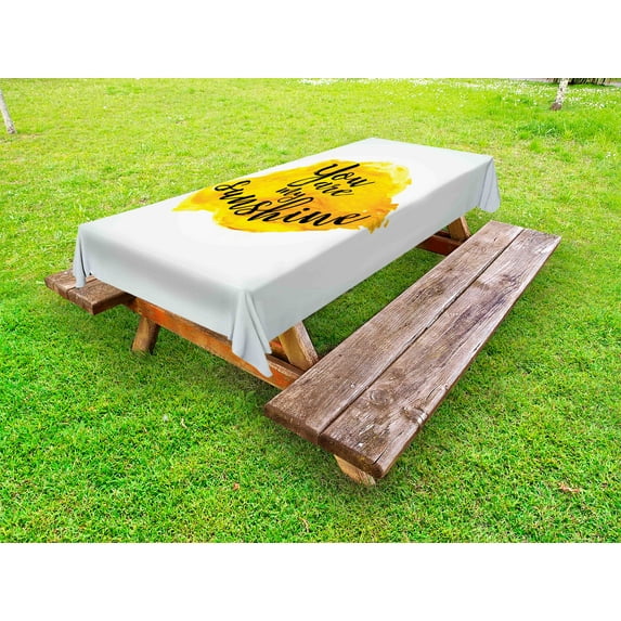 Quote Outdoor Tablecloth, Inspirational Phrase on Watercolors Irregular Set Motto Mindful Life Theme Image, Decorative Washable Fabric Picnic Tablecloth, 58 X 120 Inches, Yellow Black, by Ambesonne