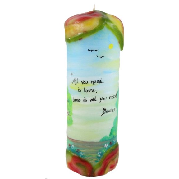 Quote Pillar Candle - "All you need is love, love is all you need" Beatles