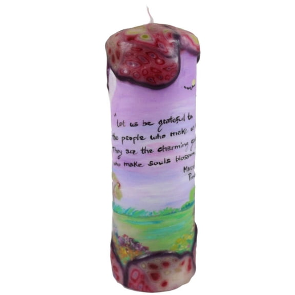Quote Pillar Candle - "Let us be grateful to the people who make us happy; They are the charming gardeners who make our souls blossom" Marcel Proust