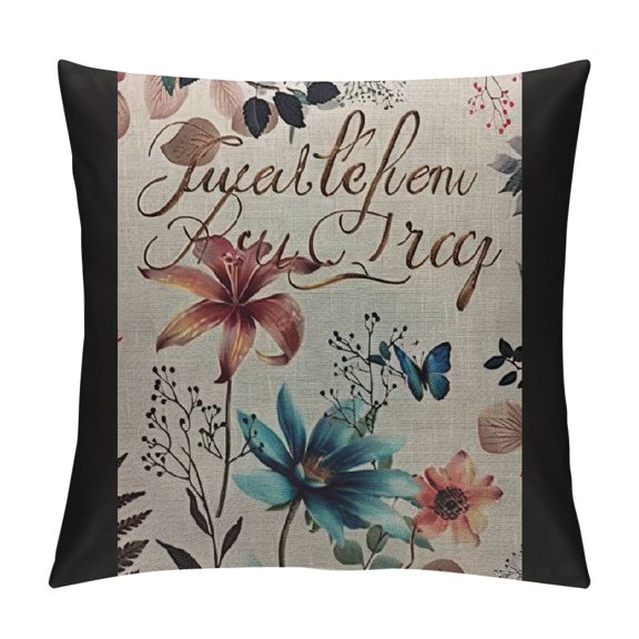 Quote Pillows Word Flower Throw Pillow Cover Decorative Pillow Case Square Cushion Accent