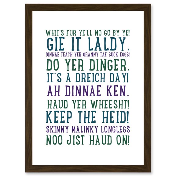 Quote Scottish Sayings Phrases Scotland Typography Artwork Framed Wall Art Print A4