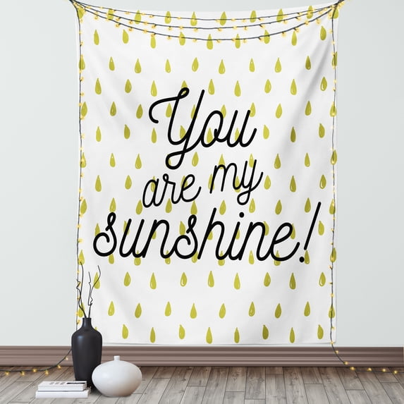 Quote Tapestry, Motivational Sunshine Quote Inspiration Print Colorful Raindrops on Background, Wall Hanging for Bedroom Living Room Dorm Decor, 60W X 80L Inches, Mustard White, by Ambesonne