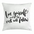thumbnail image 1 of Quote Throw Pillow Cushion Cover, Love Yourself and the Rest Will Follow Motivational Phrase Wisdom Words Zen Graphic, Decorative Square Accent Pillow Case, 18 X 18 Inches, Black White, by Ambesonne, 1 of 2