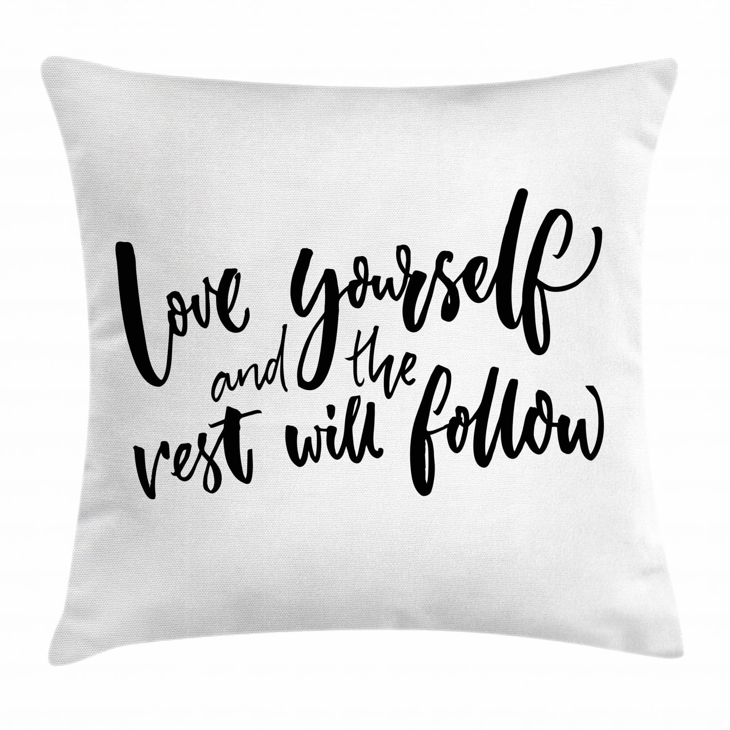 Love Yourself Black and White Polyester Square Throw Pillow