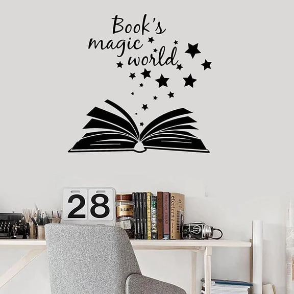 Quote Wall Decal Open Magical Book Reading Room Library Bookstore Classroom Study Vinyl Window Stickers Stars Art Mural 42x43cm